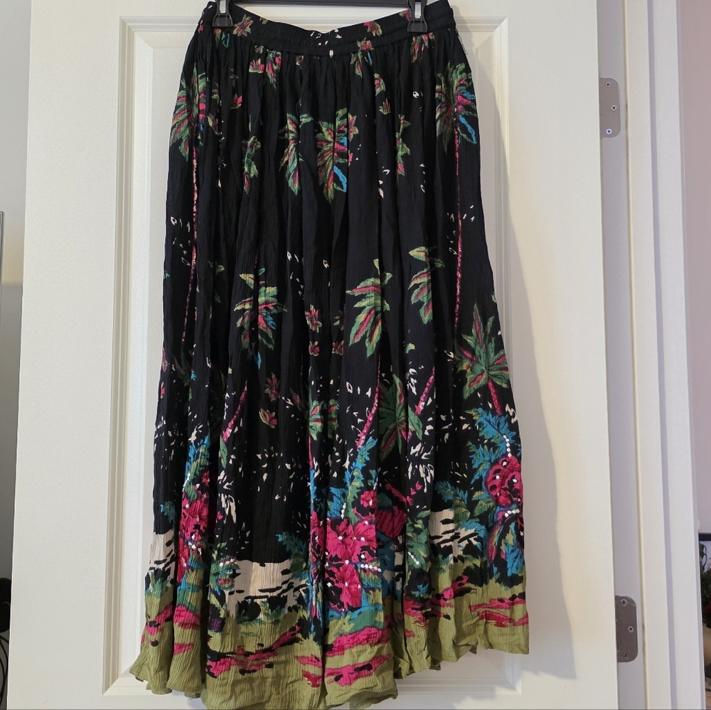 Vintage White Stag Floral Tropical Midi Skirt Flowey Rayon Wmns 16w Boho Coastal - Picture 1 of 6